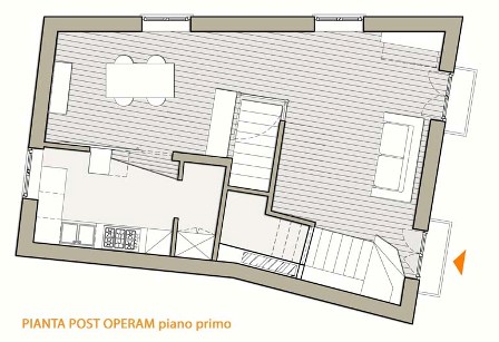 Nel centro storico della citt di Potenza, in una palazzina completamente ricostruita con tecnologie moderne, nasce il progetto di finiture ed arredo di un appartamento duplex.  Lambiente living, al primo piano, si distribuisce intorno alla scala di accesso. Arredi su misura in legno caratterizzano i vari angoli della zona giorno; tre elementi libreria che diventano nei differenti casi: separazione tra scala e zona pranzo, angolo studio con scrivania ribaltabile e libreria incassata nella nicchia lungo la scala. Il piano superiore, mansardato, con travi decapate a vista  dedicato alla zona notte.  